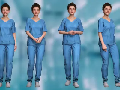 Professional Nurse in Scrubs Realistic Rigged 3D Model Low-poly 3D model