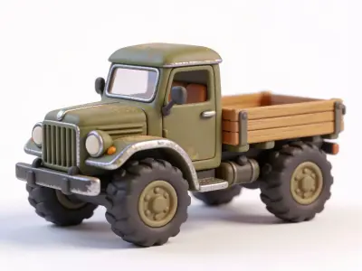 Stylized Chibi WWII Military Truck Low-poly 3D model