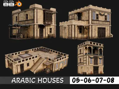 40-Arabic Houses Pack 4K PBR Low-poly 3D model
