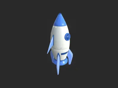 Cartoon Spaceship 05 White Blue - Spacecraft Vehicle SciFi Low-poly 3D model