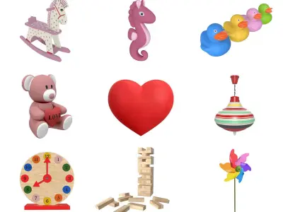 Children wood toys pbr part 2 3D Model Pack