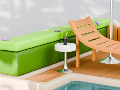 3D Poolside Relaxation Scene Free low-poly 3D model