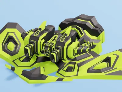Turret collection futuristic spaceship Low-poly 3D model