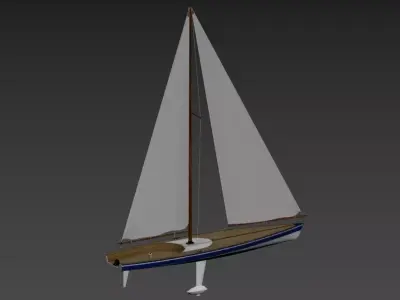 Classic Wooden Sailing Yacht Vintage Sloop 3D model 3D model