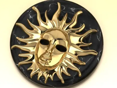 Pendant Sun Face on a round stone 3D print model