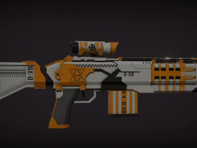 Futuristic Rifle - White and Orange Low-poly 3D model