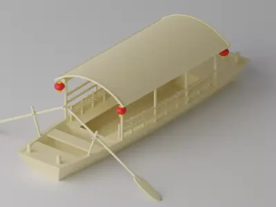 Old Traditional Chinese Wooden Passenger Boat 3D model
