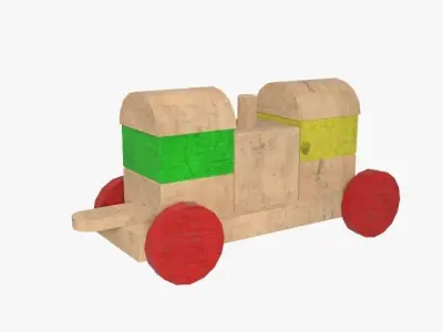 Wooden Toy Train Low-poly 3D model 3