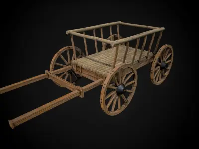 Medieval Wooden Horse Cart Variation 1 - Low Poly And Game Ready Low-poly 3D model