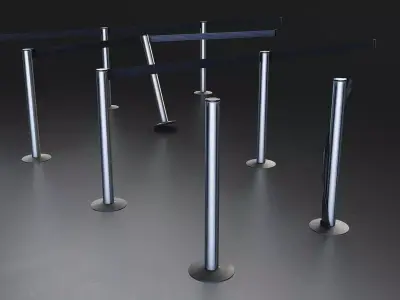 Queue Barrier Stanchion Set Low-poly 3D model