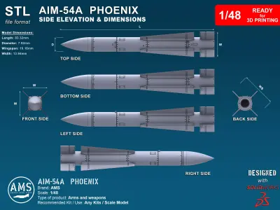 AIM-54A Phoenix - Scale 1-48 NEW 3D print model