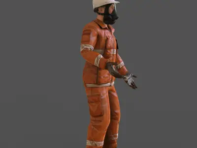 GAS MASK worker character RIGGED ANIMATED Low-poly 3D model