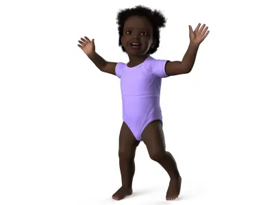 One Year Old Black Girl in Bodysuit Fur Rigged 3D model