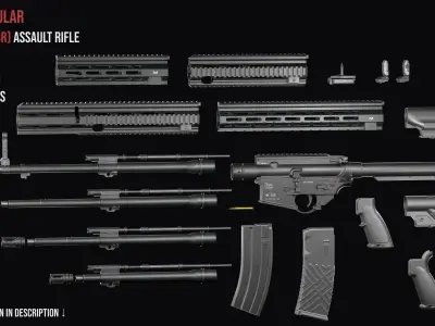 Modular assault rifle AR-15 HK416  Low-poly 3D model