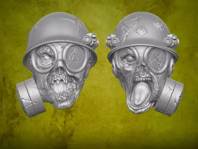 Toxic Zombie Heads 3D printable files for action figures 3D print model