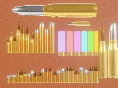 bullet collection gold bullets in shapes and sizes Low-poly 3D model