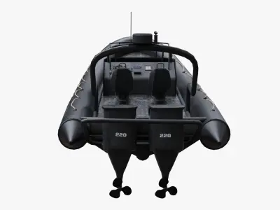 Motor inflatable dinghy boat black Low-poly 3D model