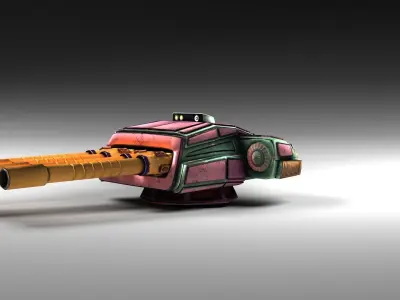 Cartoon style turret 4-guns Low-poly 3D model