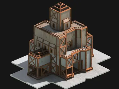 Medieval Low Poly Building Castle Wooden Village Stone House 08 Low-poly 3D model