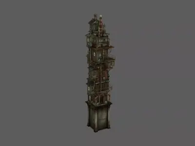Stylized Steampunk Tower House 3D model