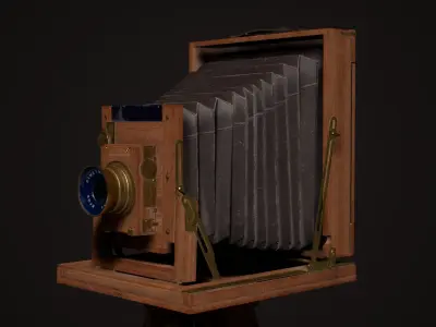 Vintage plate camera Low-poly 3D model