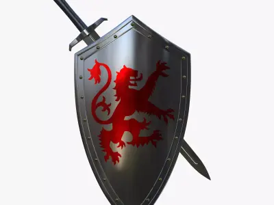Knight Shield and Sword Low-poly 3D model