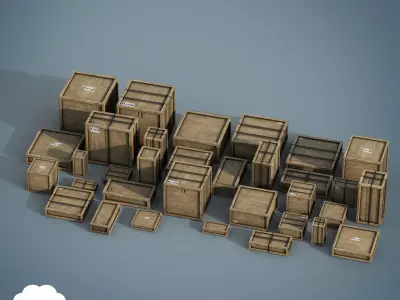 PBR 33 Wooden Crate Pack Low-poly 3D model