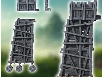 Six-wheeled wooden plank siege tower 3 - Medieval Gothic Feudal  3D print model