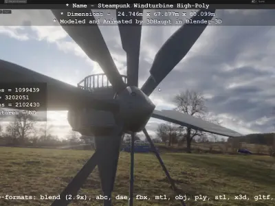 Steampunk Windturbine High-Poly Version 3D model