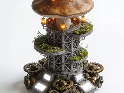 Mushroom Bioluminescence Tower 3D Model Low-poly 3D model