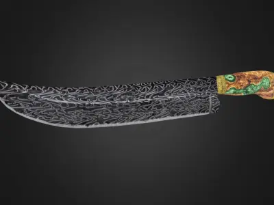Curved Knife Damascus Steel Low-poly 3D model