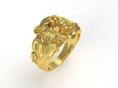Angry Lion Head Ring 3D print model