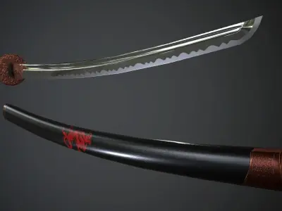 Katana Red Dragon - model and textures Low-poly 3D model