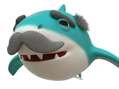 grandpa shark cartoon with rig 3D model