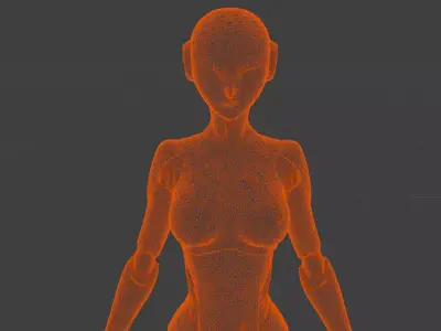 humanoid female robot white color sleek plastic cat like face Low-poly 3D model
