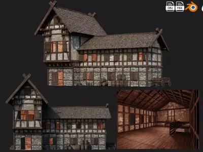 Old Medieval Building House 4K Textures GameReady 65 Low-poly 3D model