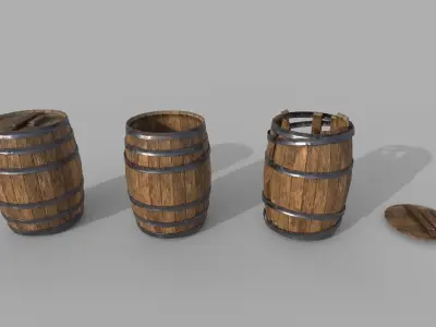 Wooden Barrel Variations Low-poly 3D model