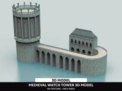 Medieval Watch Tower And Bridge Free low-poly 3D model