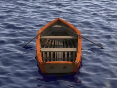 boat 3D model wooden floating in ocean Low-poly 3D model