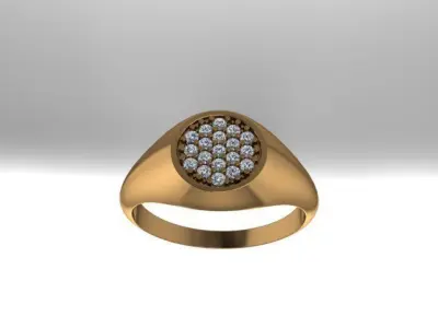 Dainty Diamond Cluster Signet Ring Mix Size 3D print model