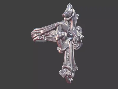 gothic style christian skull cross ring silver v3 3D print model