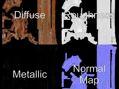 Rustic Iron Fence Post Model Pack Low-poly 3D model