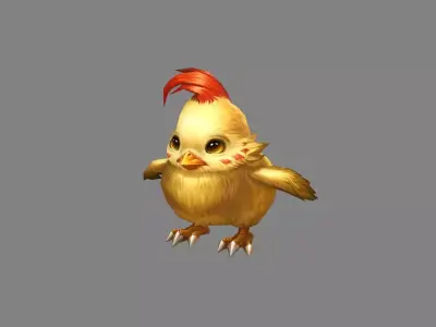 Cartoon yellow chicken - red cockscomb Low-poly 3D model