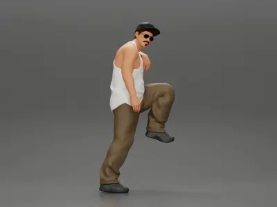 gangster wearing cap tank top with sunglasses leans against car 3D print model