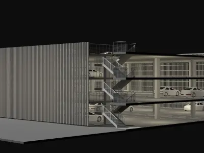 Parking garage building in section cut 25-15 3D model