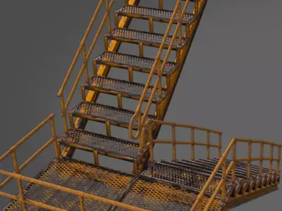 industrial stairs and  handrails pack Low-poly 3D model