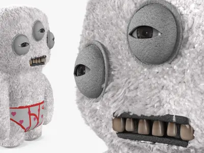 Fuggler Annoyed Plush Alien Toy White Fur Rigged for Cinema 4D 3D model