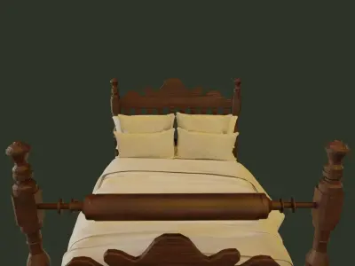 Antique Wooden Bed 3D model