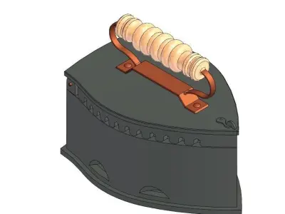 Iron Box with Wooden Handle 3D model