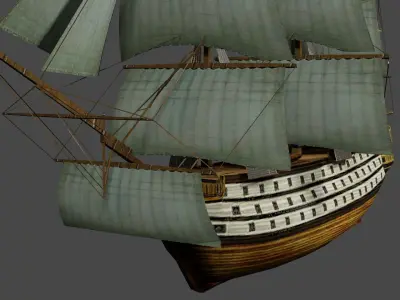 Stylish Big Wooden Ship Low-poly 3D model